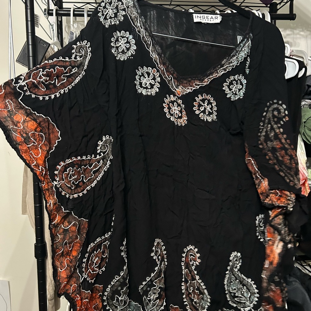 Ingear Black Asymmetrical Flutter Sleeve Blouse
